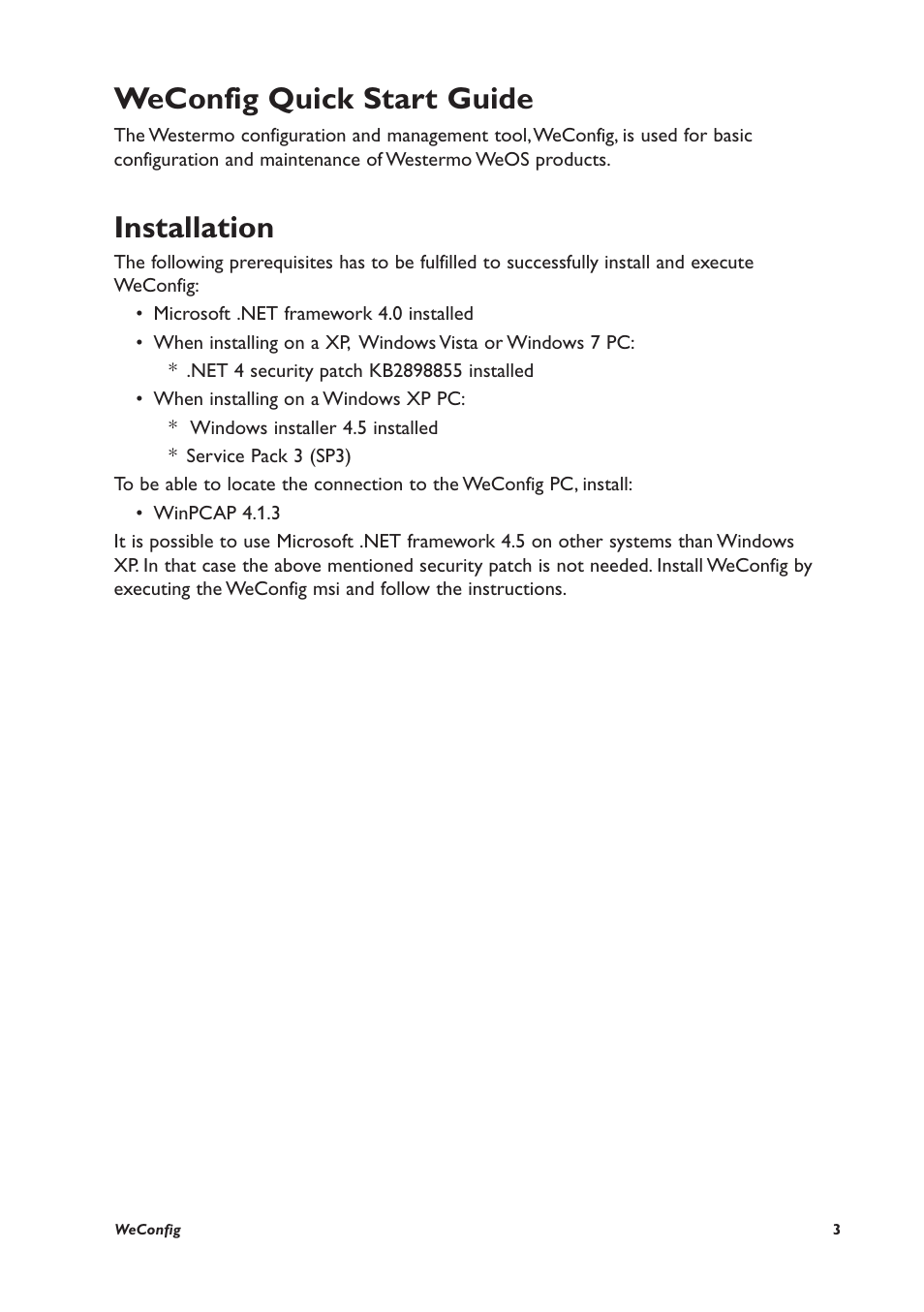 Weconfig quick start guide, Installation | Westermo WeConfig User Manual | Page 3 / 16