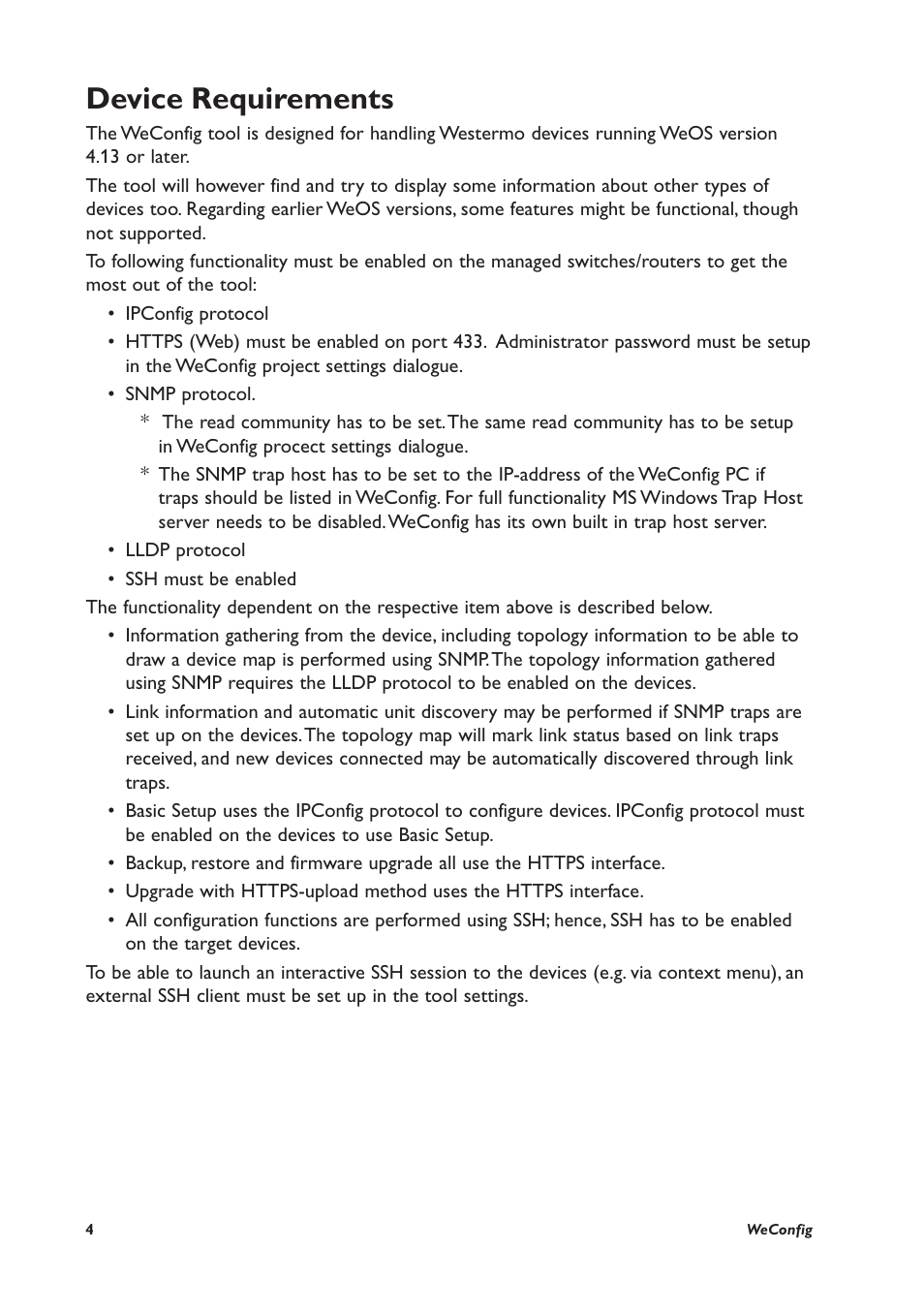 Device, Requirements | Westermo WeConfig User Manual | Page 4 / 16