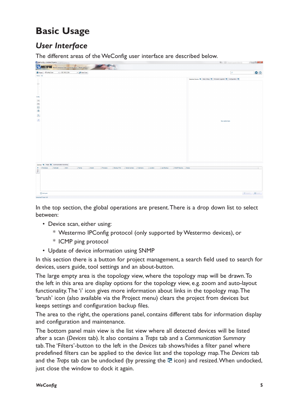 Basic usage, User interface | Westermo WeConfig User Manual | Page 5 / 16