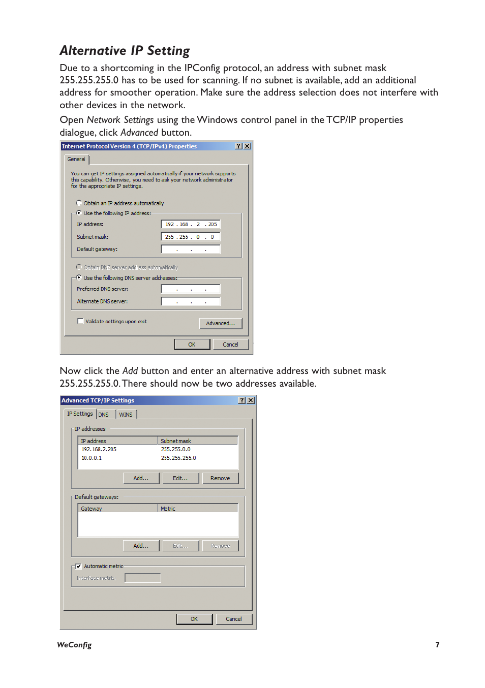 Alternative ip setting | Westermo WeConfig User Manual | Page 7 / 16