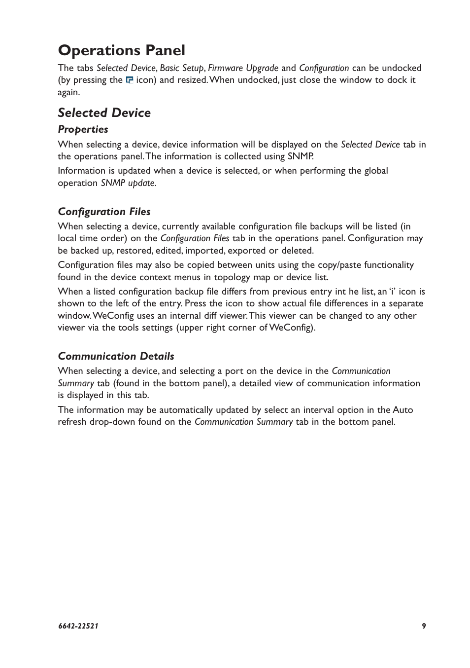 Operations panel, Selected device | Westermo WeConfig User Manual | Page 9 / 16