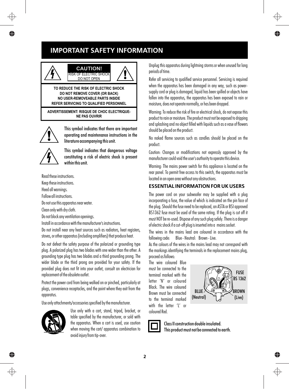 Important safety information | Wharfedale Vardus Range User Manual | Page 2 / 16