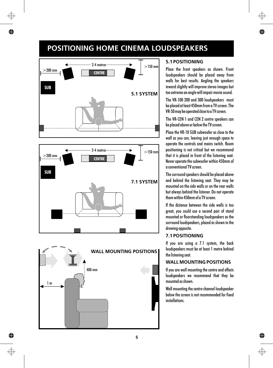 Positioning home cinema loudspeakers | Wharfedale Vardus Range User Manual | Page 5 / 16