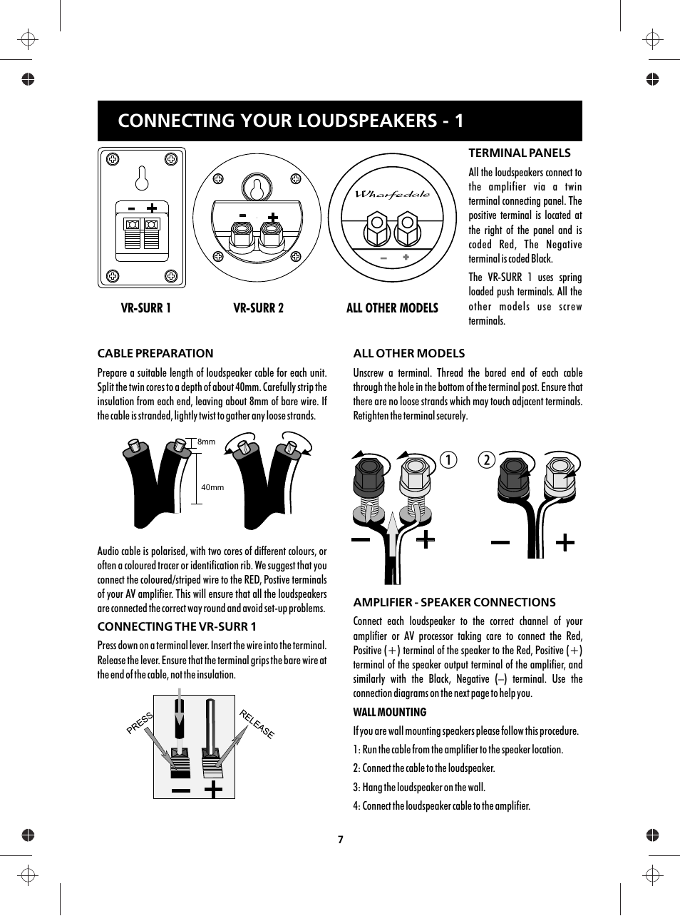 Connecting your loudspeakers - 1 | Wharfedale Vardus Range User Manual | Page 7 / 16