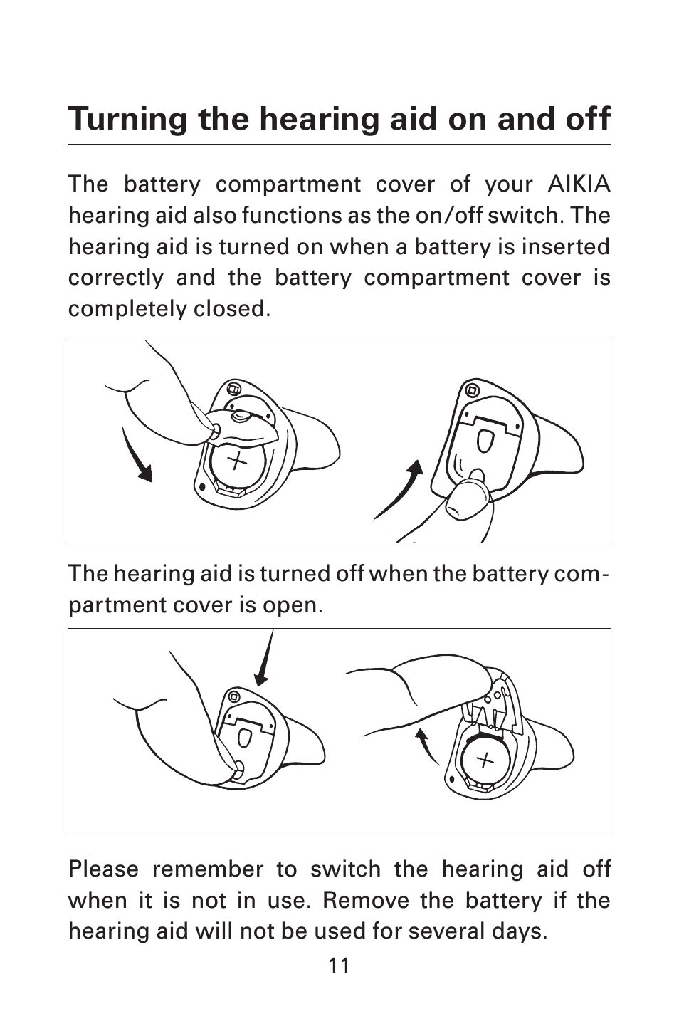 Turning the hearing aid on and off | Widex AK-X User Manual | Page 11 / 44