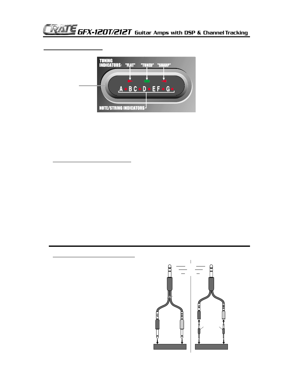 The electronic tuner: 5, The rear panel (not shown), Guitar amps with dsp & channel tracking | Crate Amplifiers GFX-212T User Manual | Page 5 / 8
