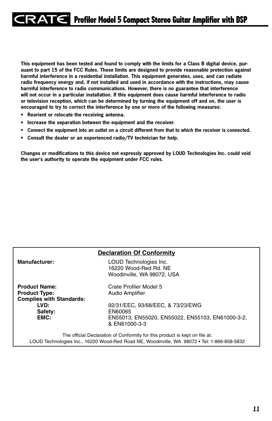 Crate Amplifiers 5 User Manual | Page 11 / 12