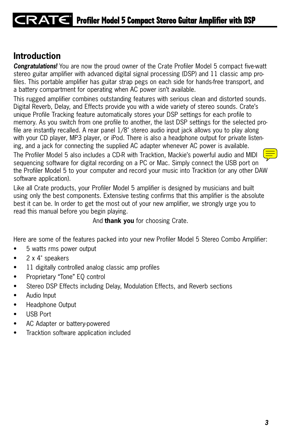 Introduction | Crate Amplifiers 5 User Manual | Page 3 / 12