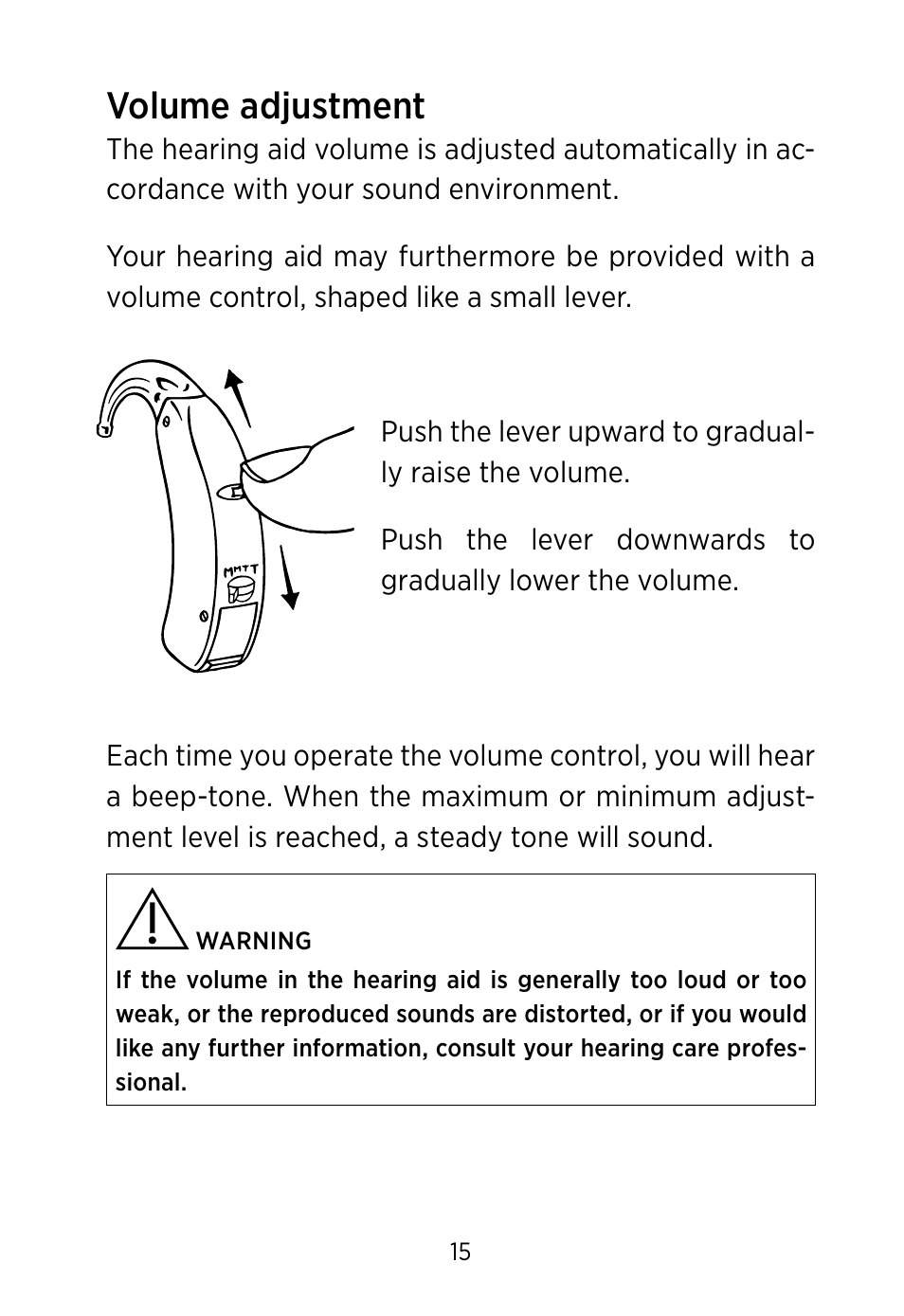 Volume adjustment | Widex BV-38 User Manual | Page 15 / 36