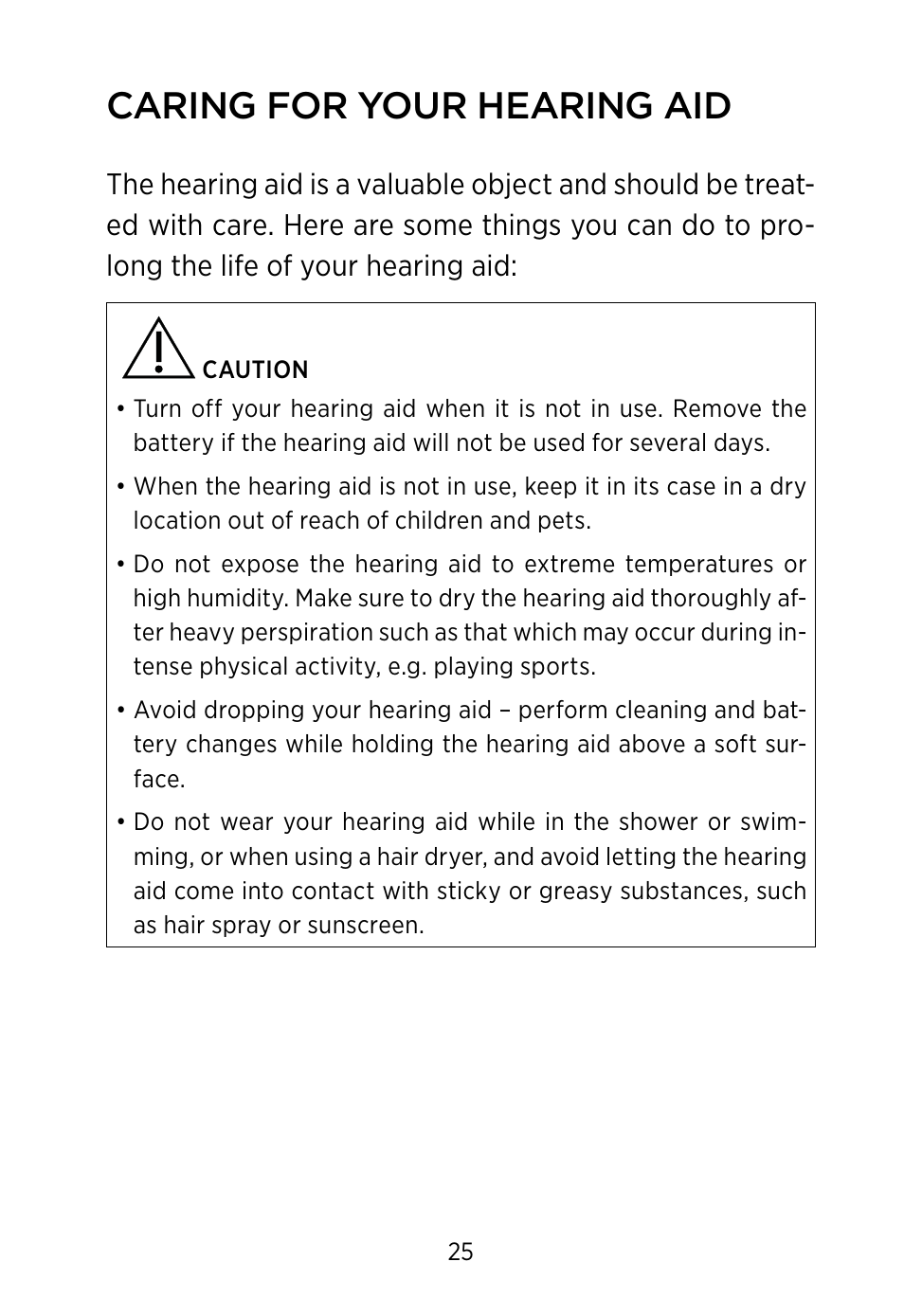 Caring for your hearing aid | Widex BV-38 User Manual | Page 25 / 36