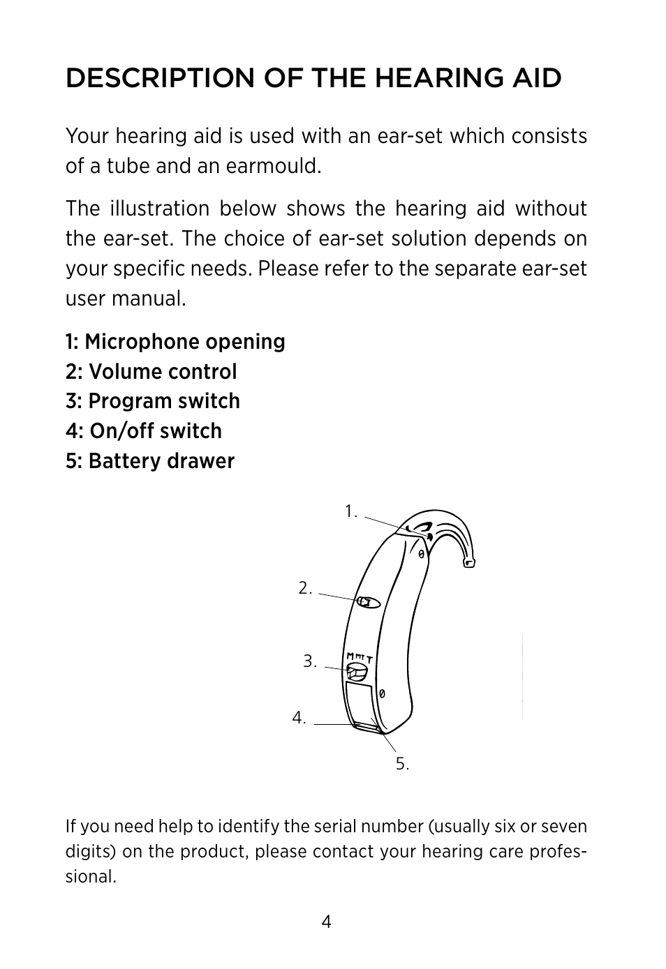 Description of the hearing aid | Widex BV-38 User Manual | Page 4 / 36