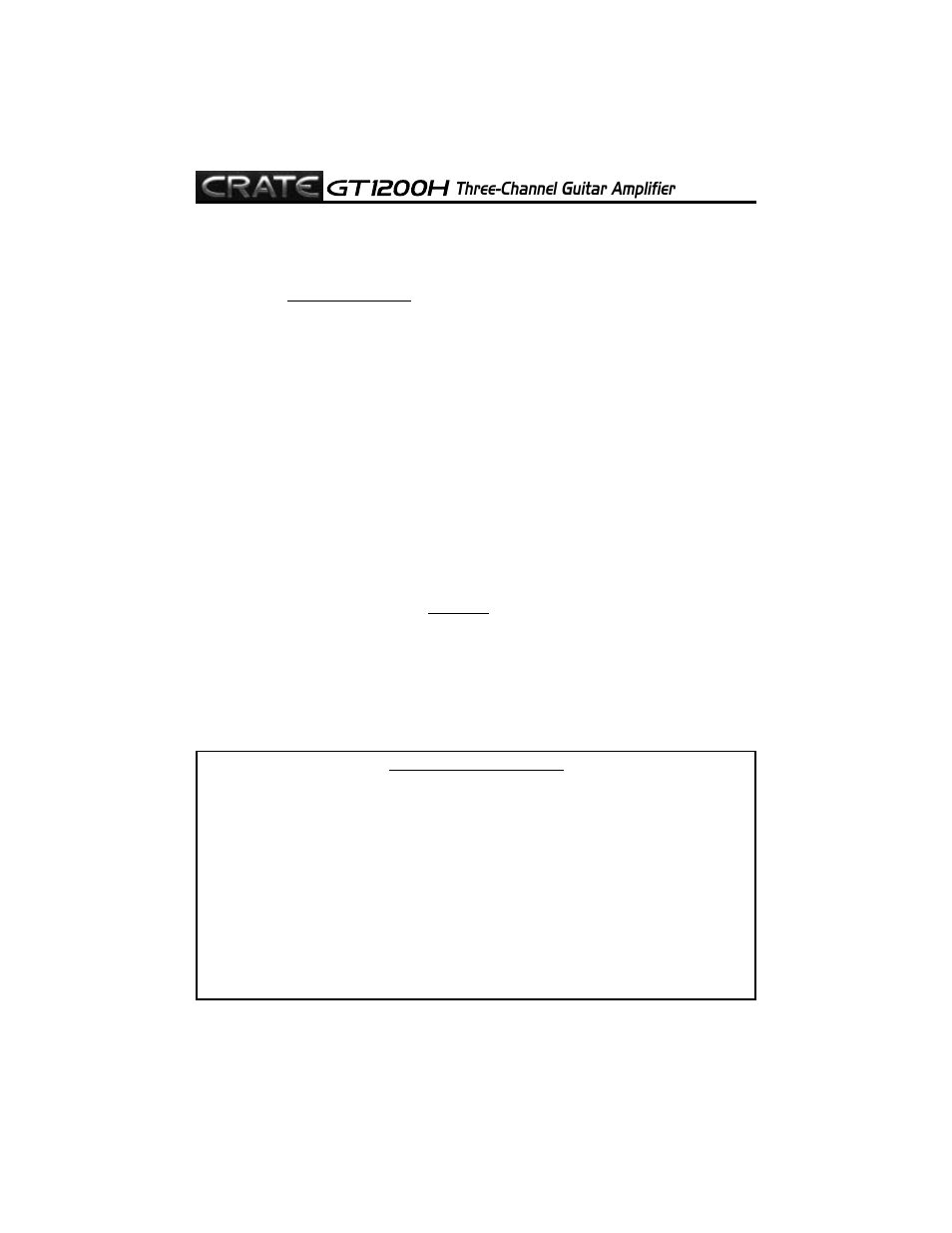 Three-channel guitar amplifier | Crate Amplifiers gt1200h User Manual | Page 3 / 12