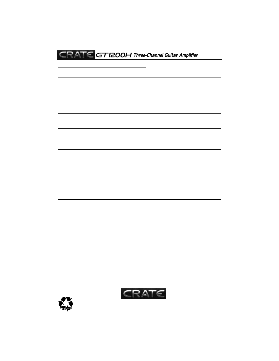Three-channel guitar amplifier | Crate Amplifiers gt1200h User Manual | Page 8 / 12