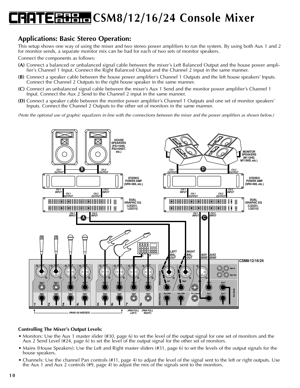 Applications: basic stereo operation | Crate Amplifiers CSM12 User Manual | Page 10 / 16