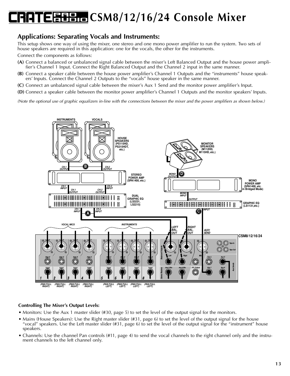 Applications: separating vocals and instruments | Crate Amplifiers CSM12 User Manual | Page 13 / 16
