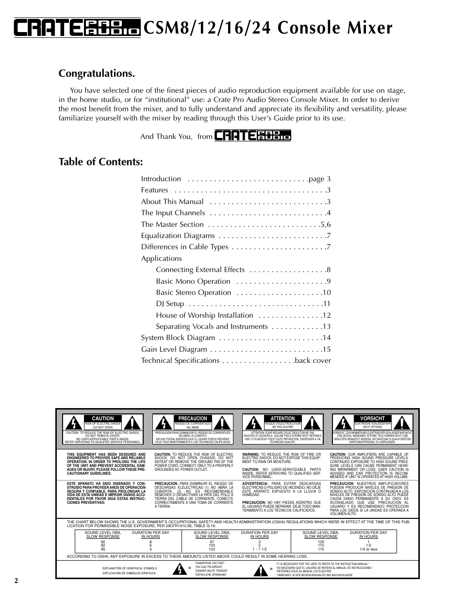 Crate Amplifiers CSM12 User Manual | Page 2 / 16