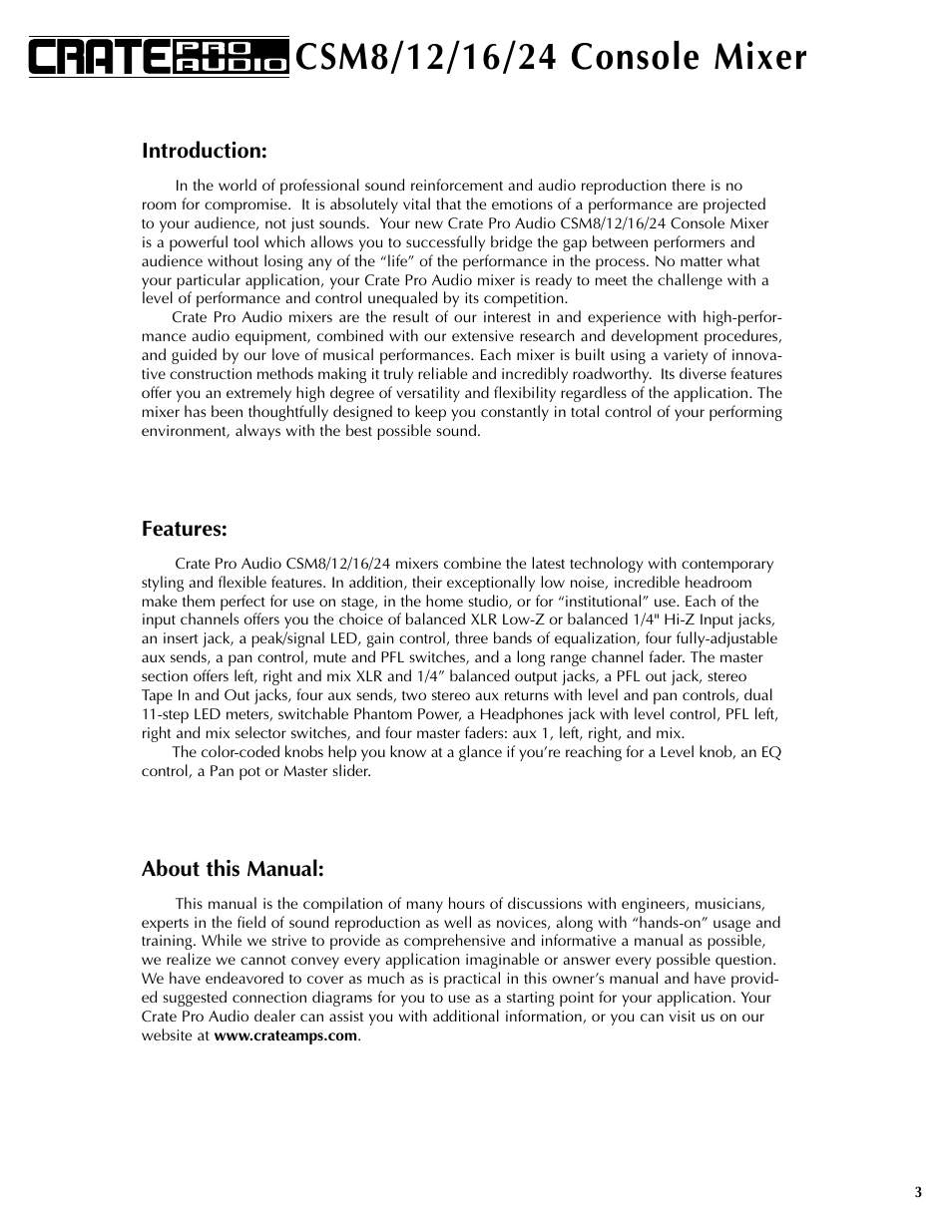 Crate Amplifiers CSM12 User Manual | Page 3 / 16