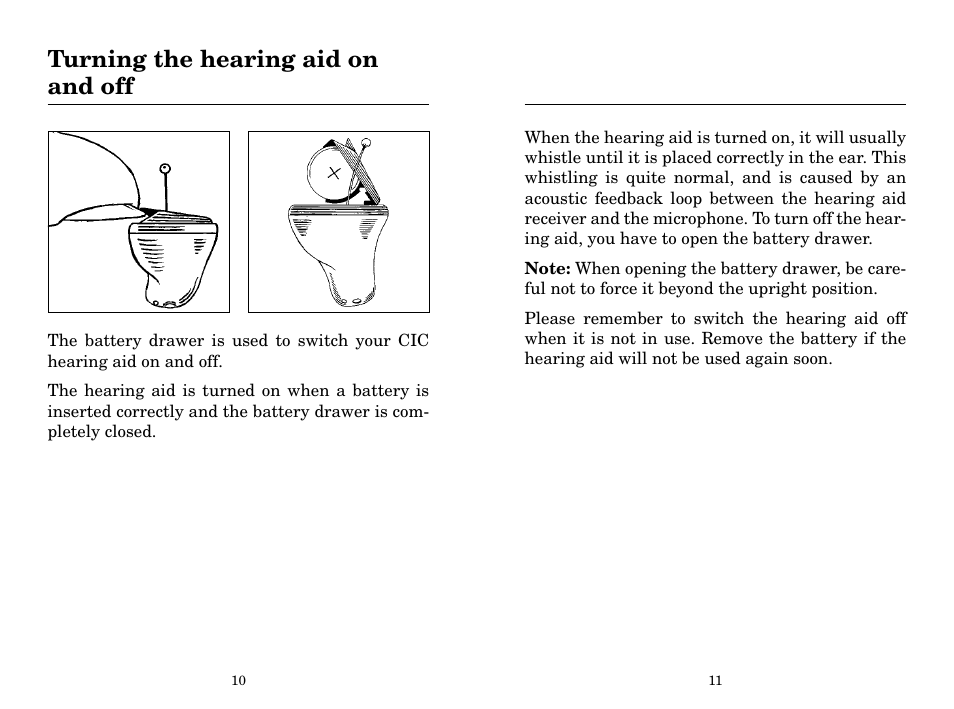 Turning the hearing aid on and off | Widex B2-CIC User Manual | Page 6 / 21