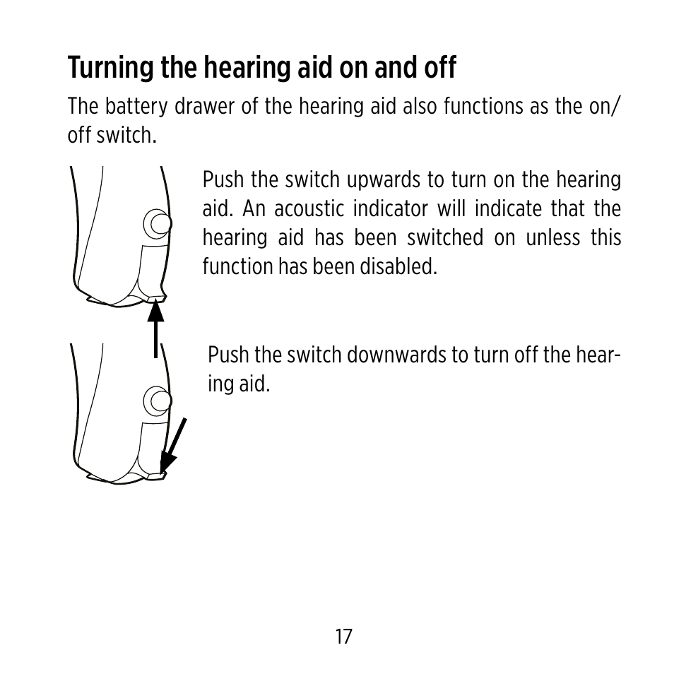 Turning the hearing aid on and off | Widex C-9 User Manual | Page 17 / 76