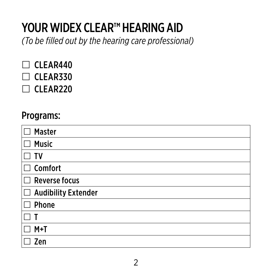 Your widex clear™ hearing aid | Widex C-9 User Manual | Page 2 / 76