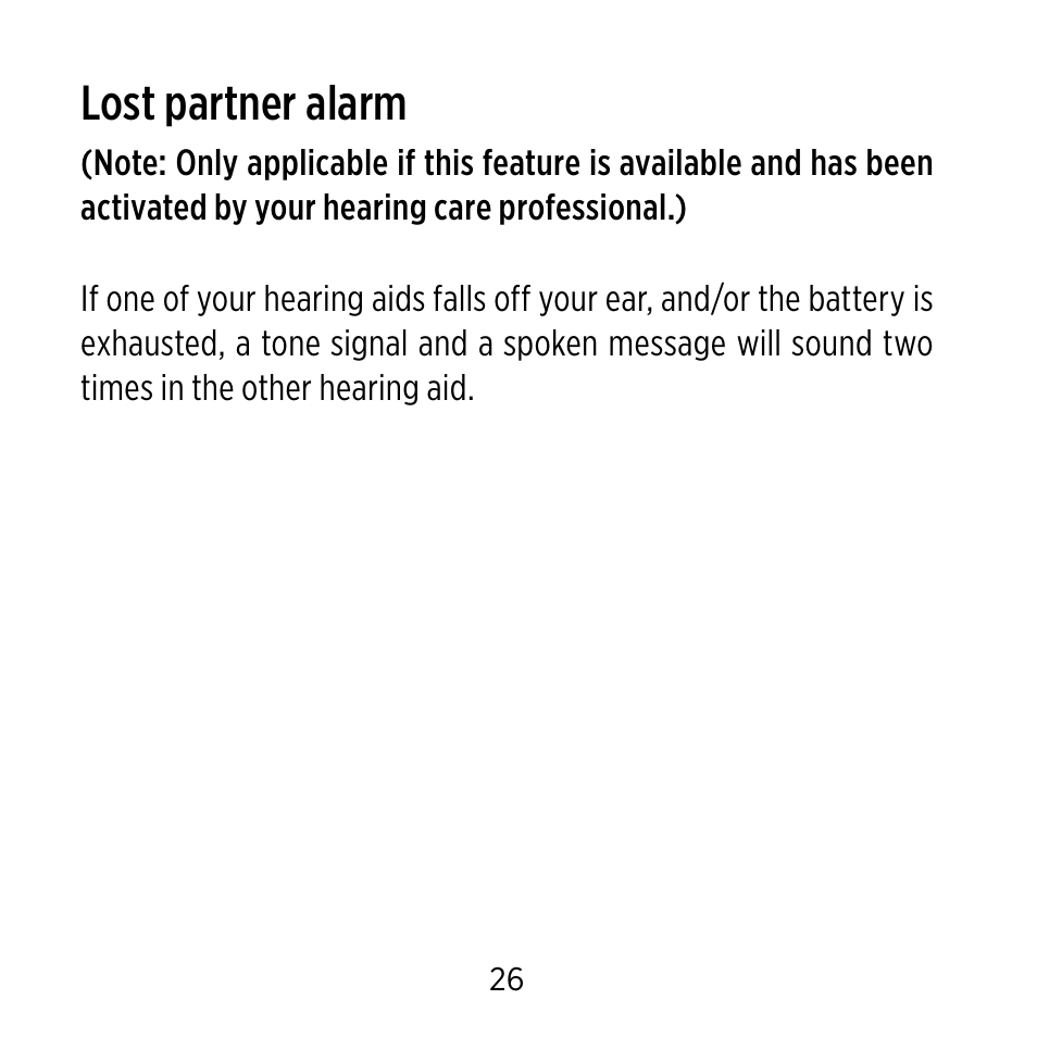 Lost partner alarm | Widex C-9 User Manual | Page 26 / 76