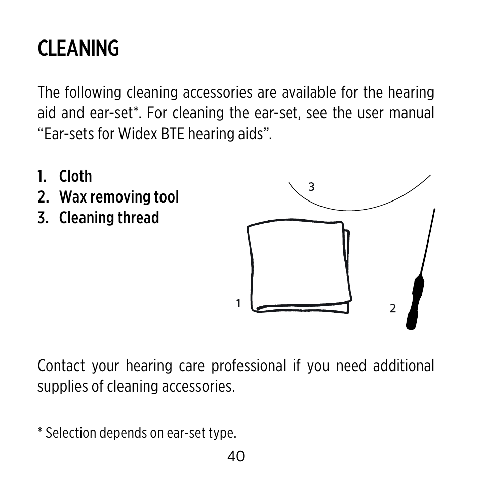 Cleaning | Widex C-9 User Manual | Page 40 / 76