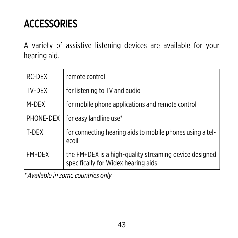 Accessories | Widex C-9 User Manual | Page 43 / 76