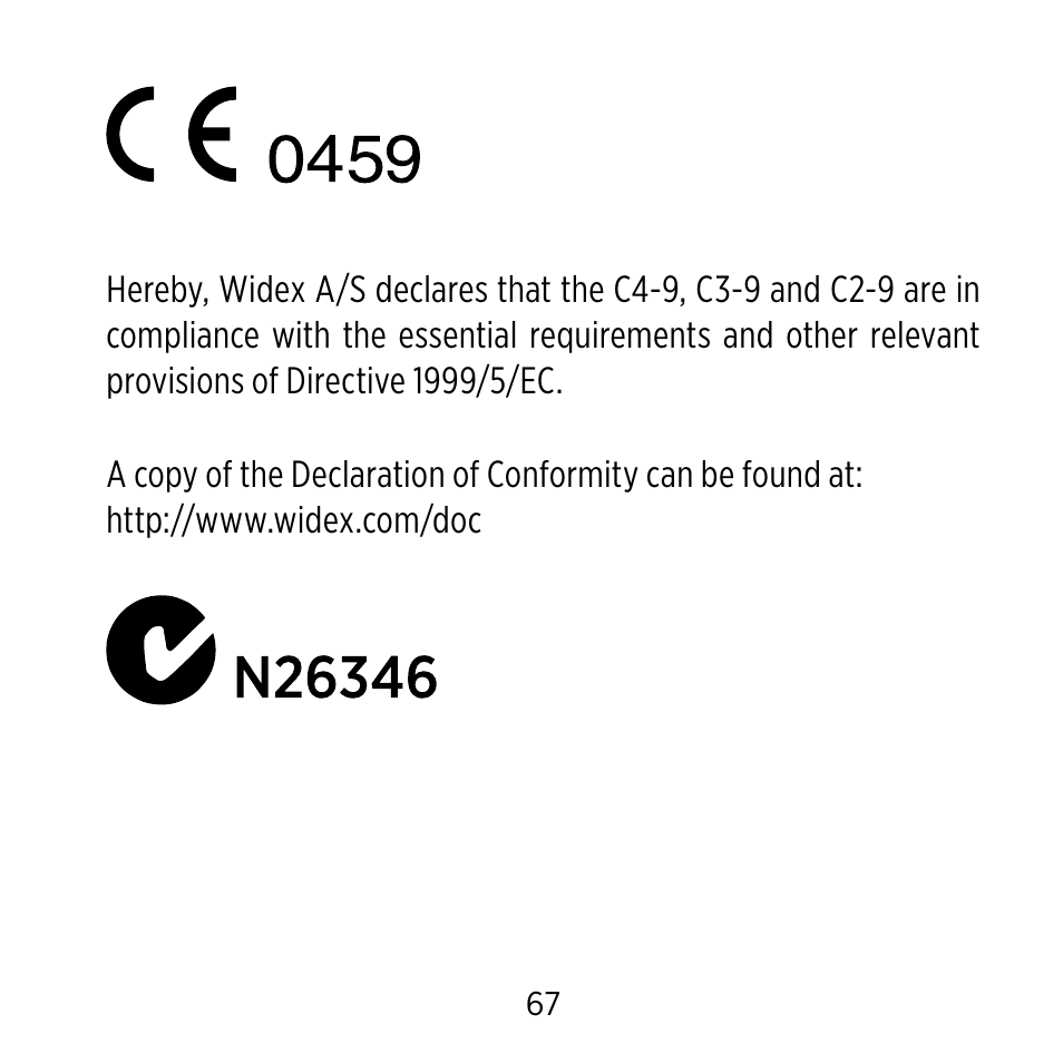 Widex C-9 User Manual | Page 67 / 76