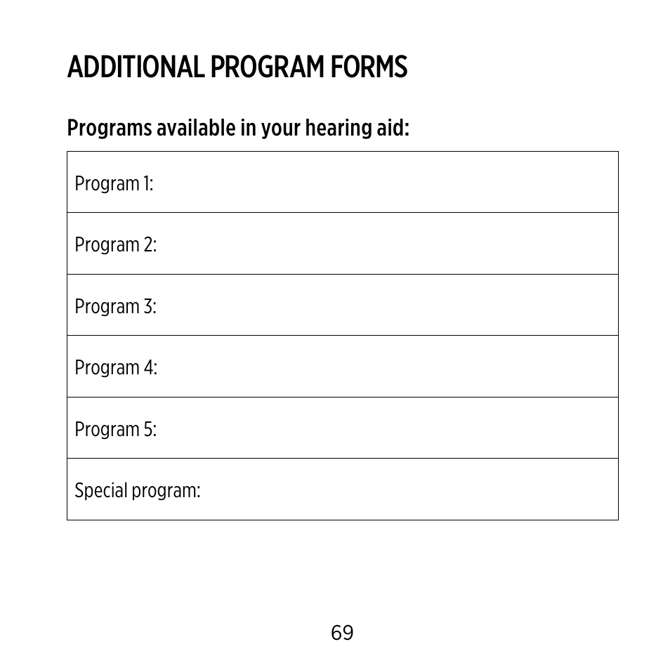 Additional program forms | Widex C-9 User Manual | Page 69 / 76
