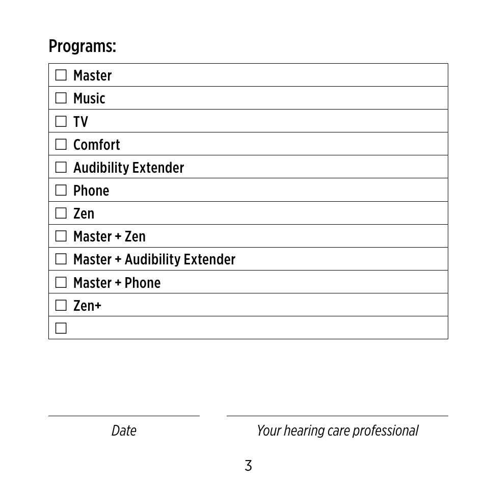 Programs | Widex C-CIC User Manual | Page 3 / 84
