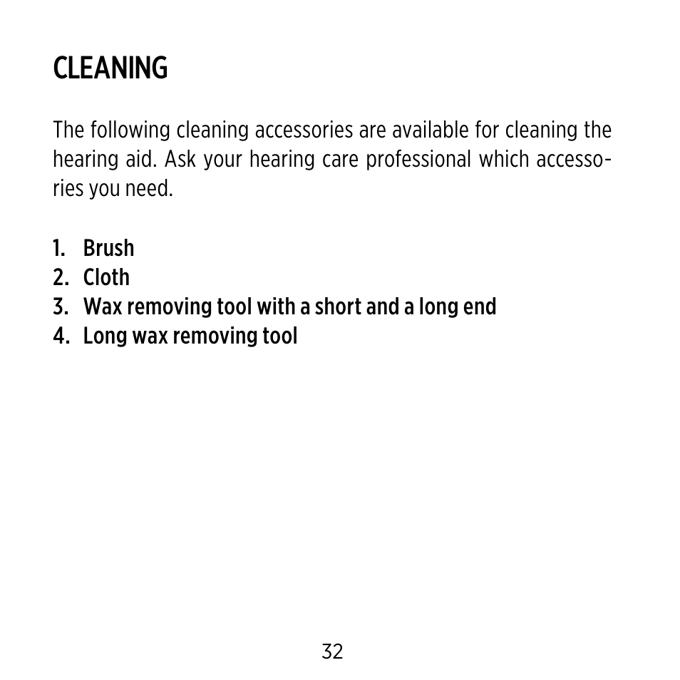 Cleaning | Widex C-CIC User Manual | Page 32 / 84