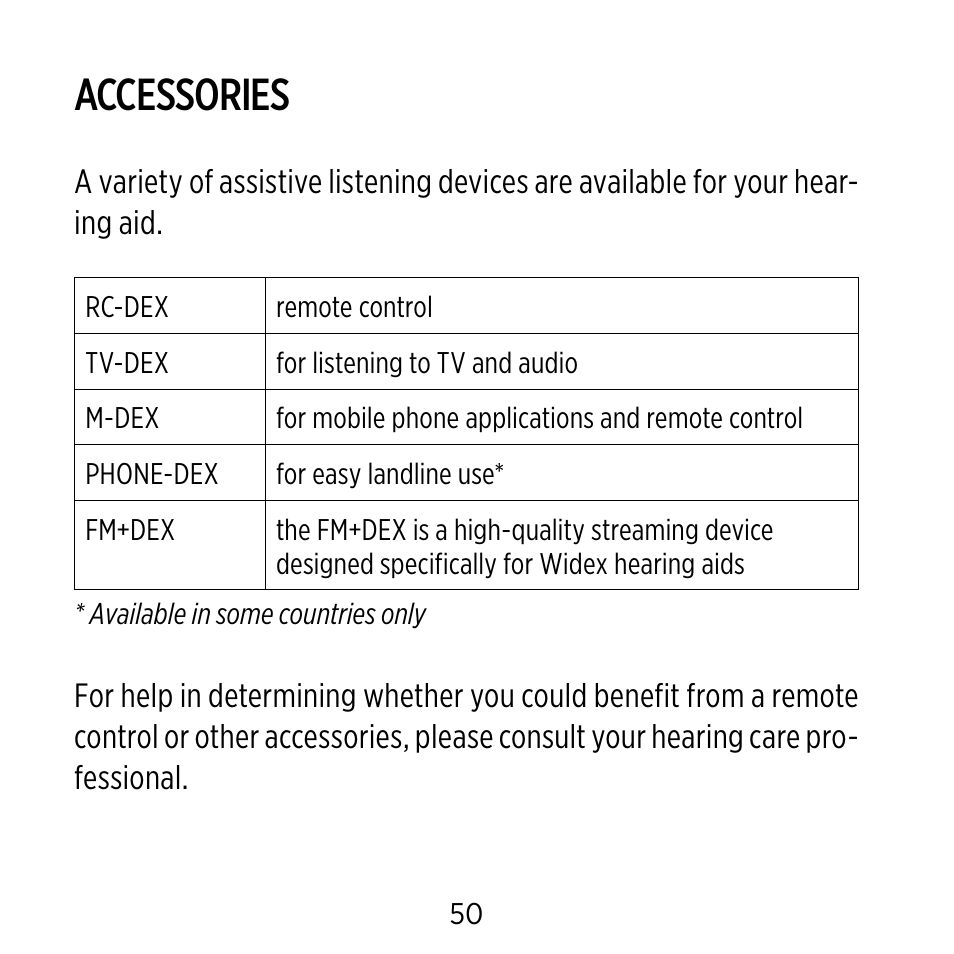 Accessories | Widex C-CIC User Manual | Page 50 / 84