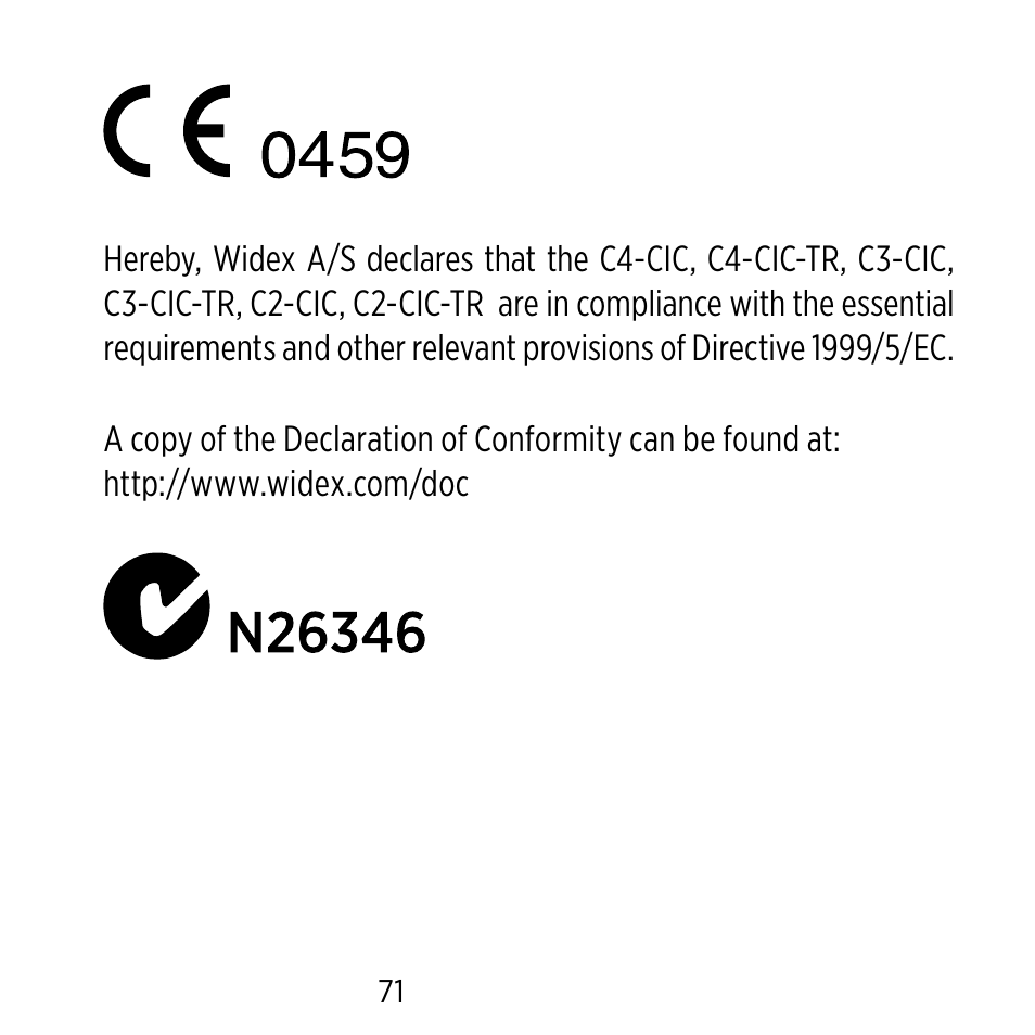 Widex C-CIC User Manual | Page 71 / 84