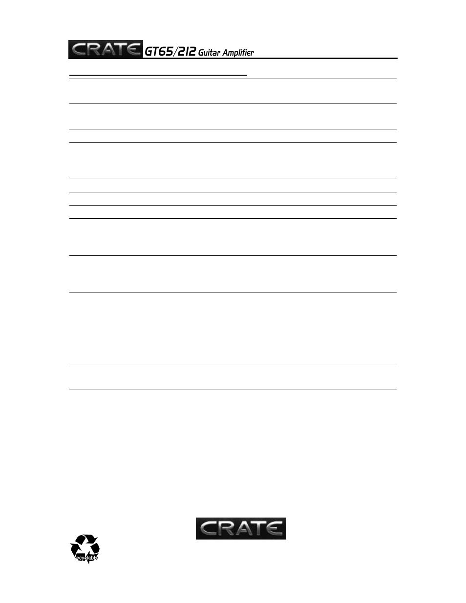 Crate Amplifiers GT65/212 User Manual | Page 8 / 8