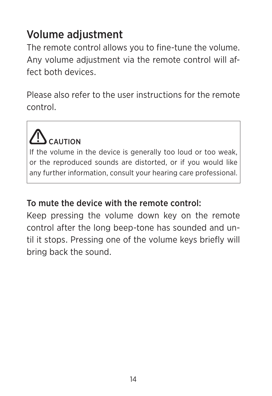 Volume adjustment | Widex C2-PA (RIC) User Manual | Page 14 / 44