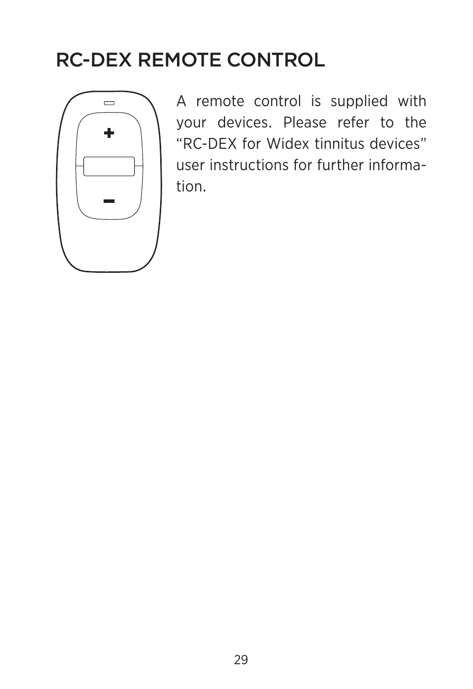 Rc-dex remote control | Widex C2-PA (RIC) User Manual | Page 29 / 44