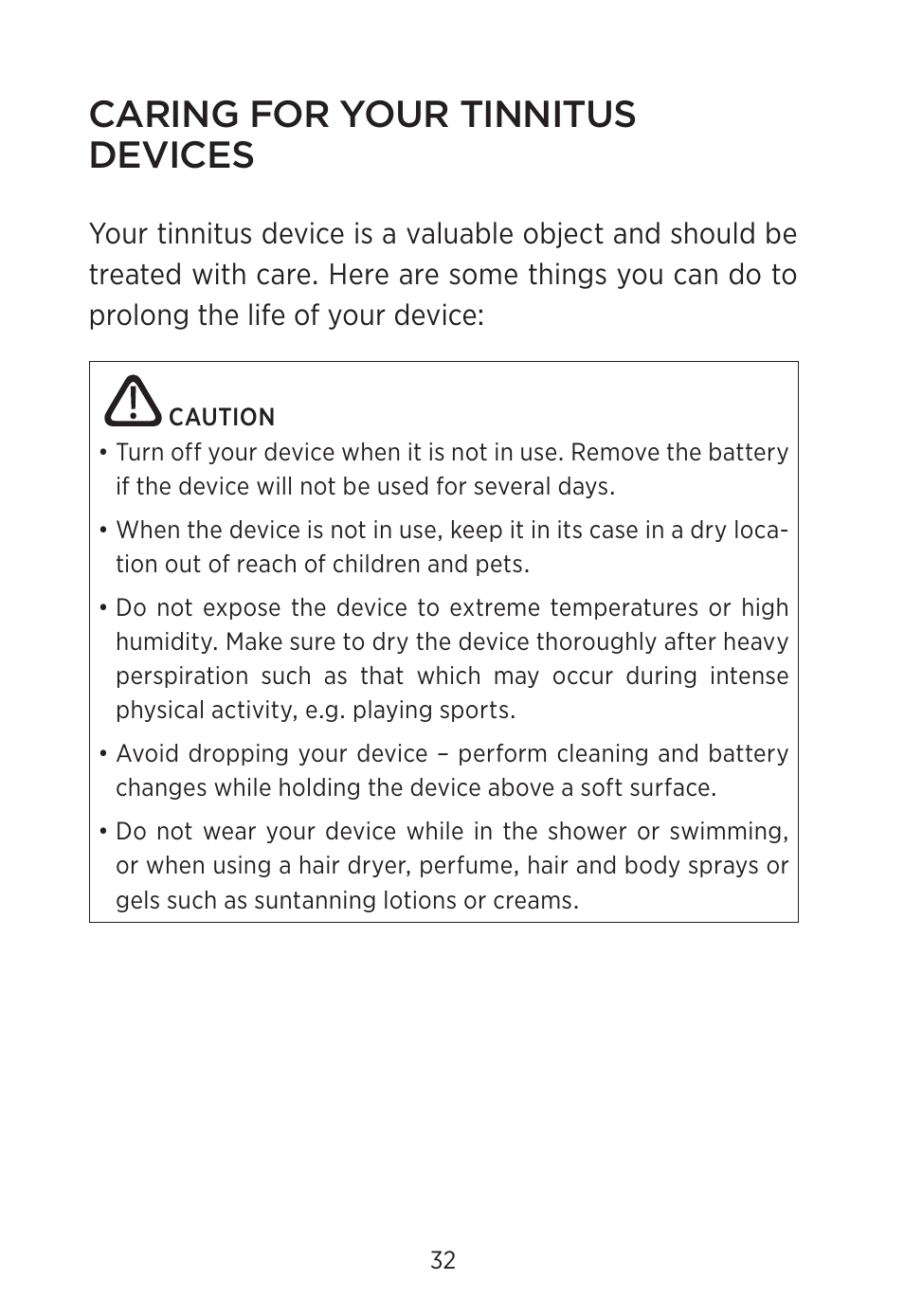 Caring for your tinnitus devices | Widex C2-PA (RIC) User Manual | Page 32 / 44