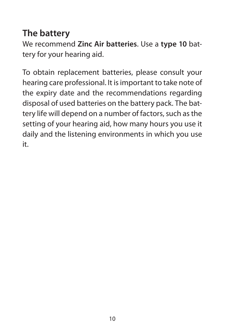 The battery | Widex Flash-m User Manual | Page 10 / 64