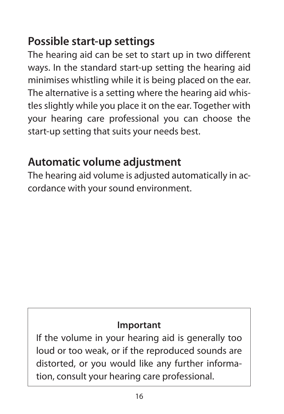 Possible start-up settings, Automatic volume adjustment | Widex Flash-m User Manual | Page 16 / 64