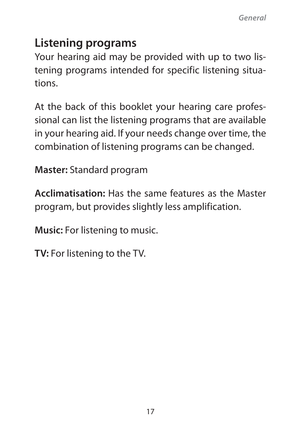 Listening programs | Widex Flash-m User Manual | Page 17 / 64