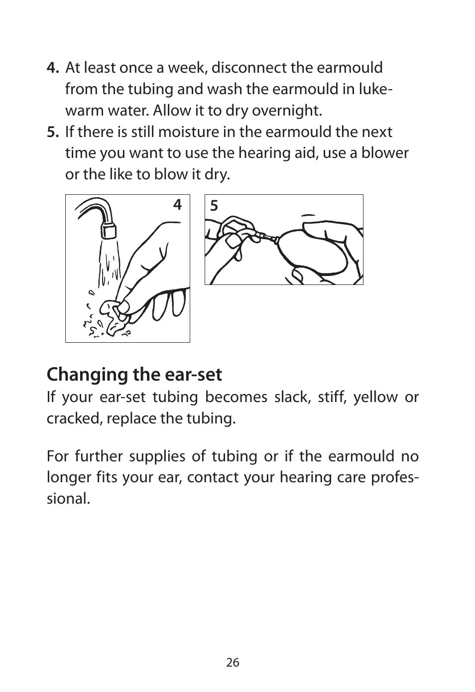 Changing the ear-set | Widex Flash-m User Manual | Page 26 / 64
