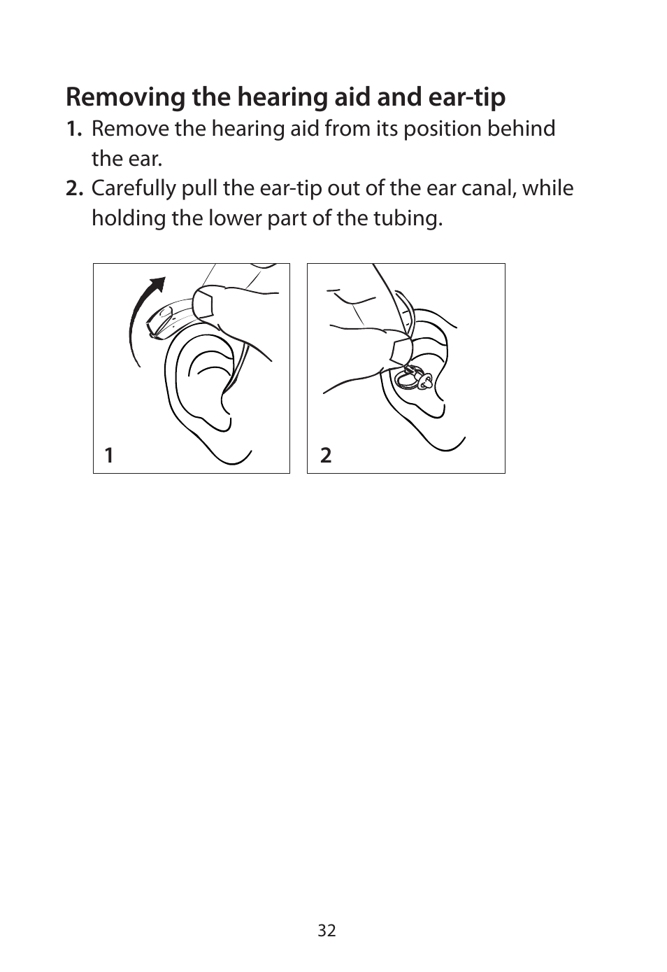 Removing the hearing aid and ear-tip | Widex Flash-m User Manual | Page 32 / 64