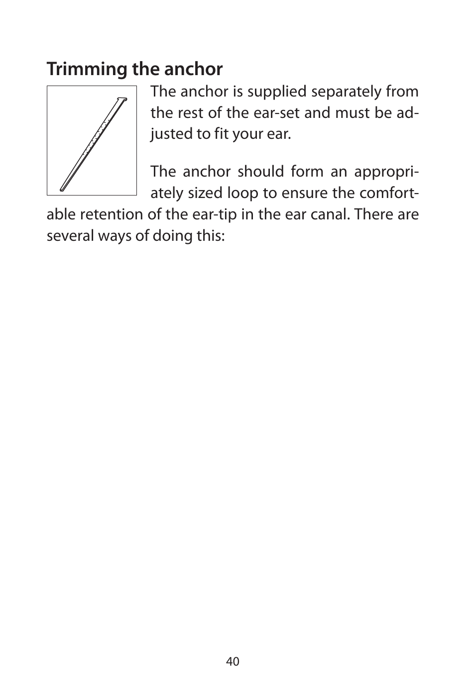 Trimming the anchor | Widex Flash-m User Manual | Page 40 / 64