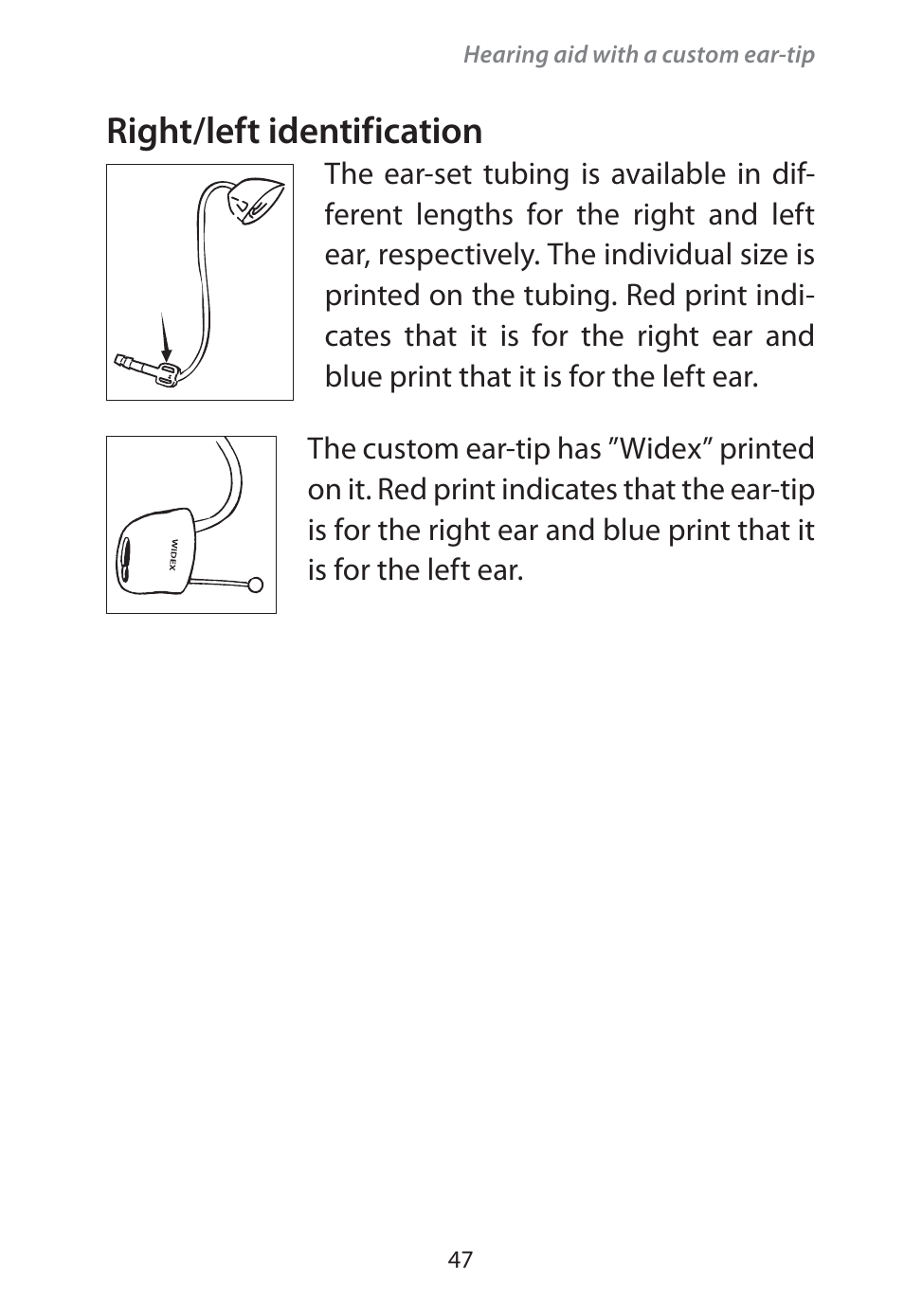 Right/left identification | Widex Flash-m User Manual | Page 47 / 64