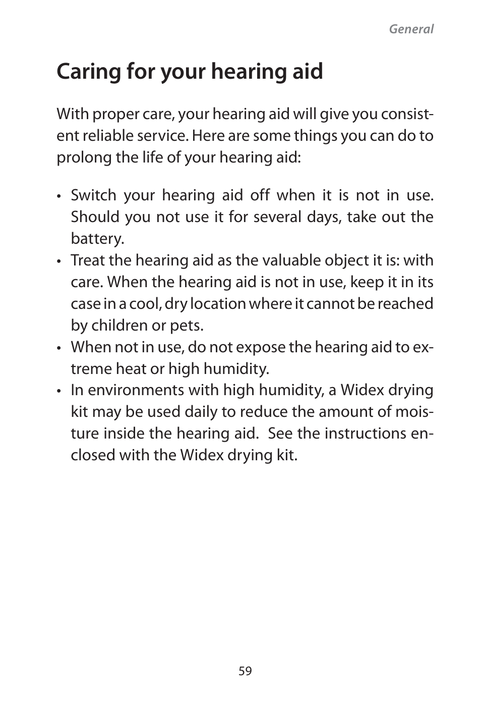 Caring for your hearing aid | Widex Flash-m User Manual | Page 59 / 64