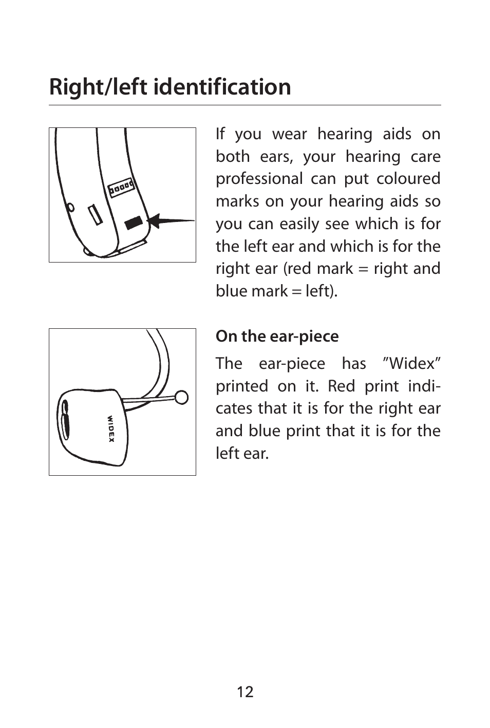 Right/left identification | Widex FL-9é Custom User Manual | Page 12 / 52