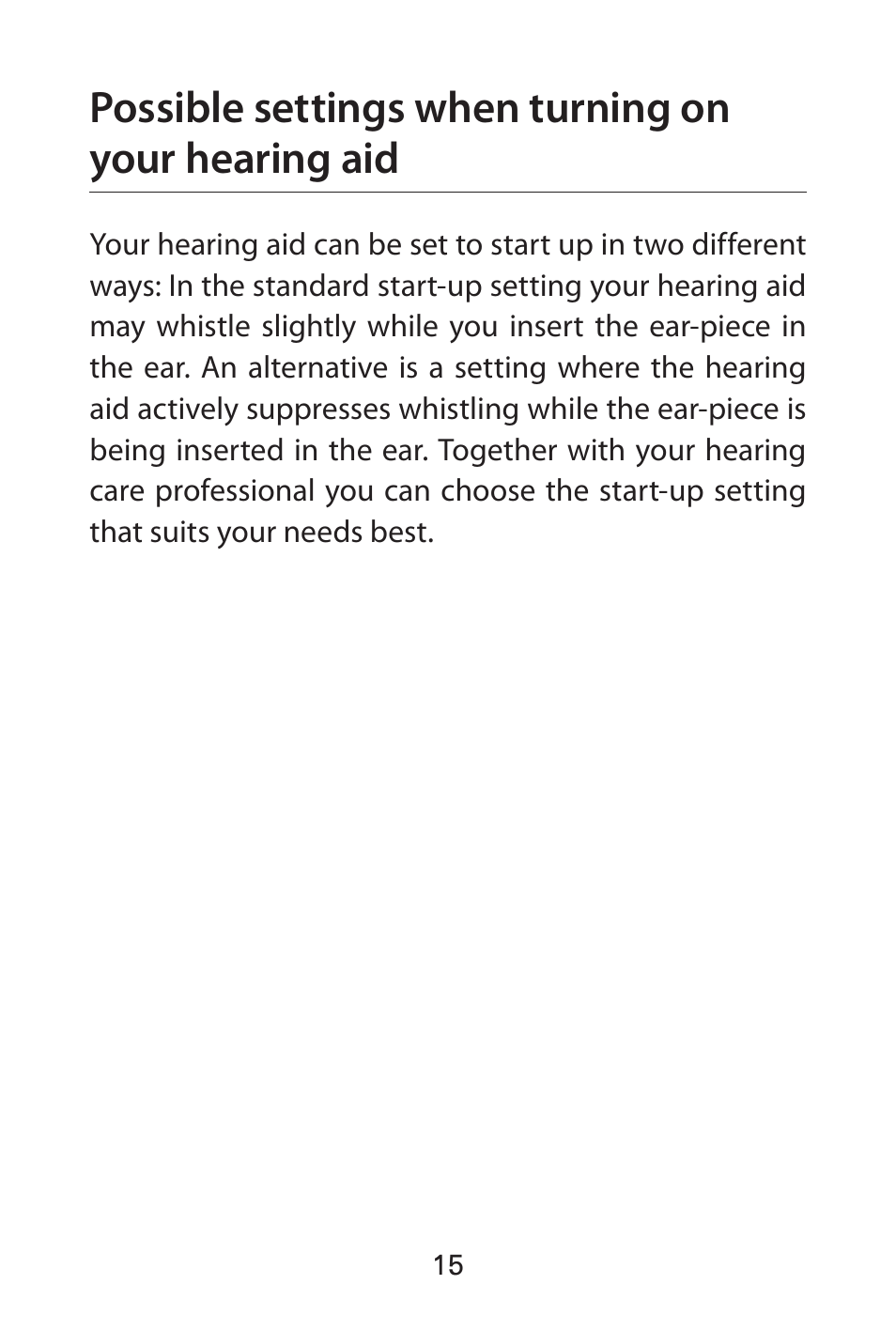 Possible settings when turning on your hearing aid | Widex FL-9é Custom User Manual | Page 15 / 52