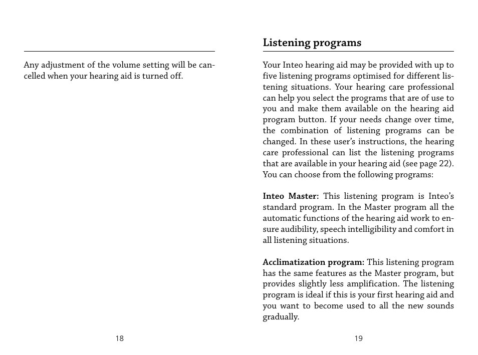 Listening programs | Widex IN-19 User Manual | Page 10 / 23
