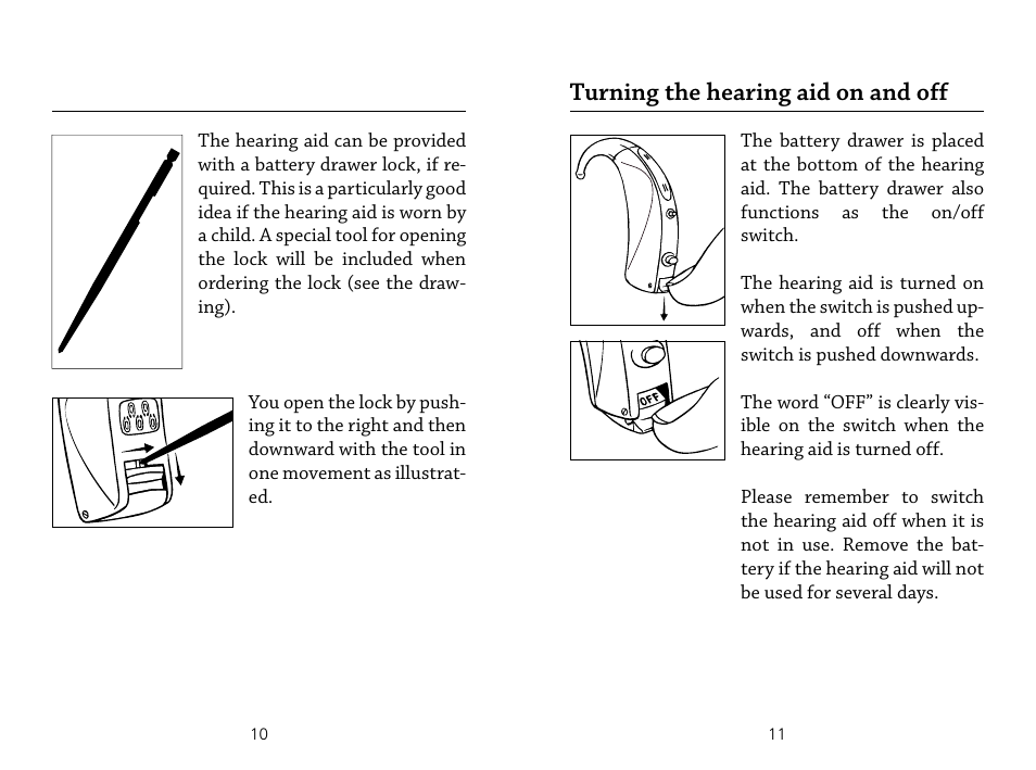 Turning the hearing aid on and off | Widex IN-19 User Manual | Page 6 / 23