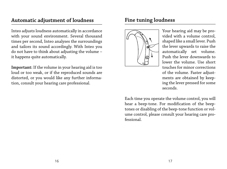 Automatic adjustment of loudness, Fine tuning loudness | Widex IN-19 User Manual | Page 9 / 23